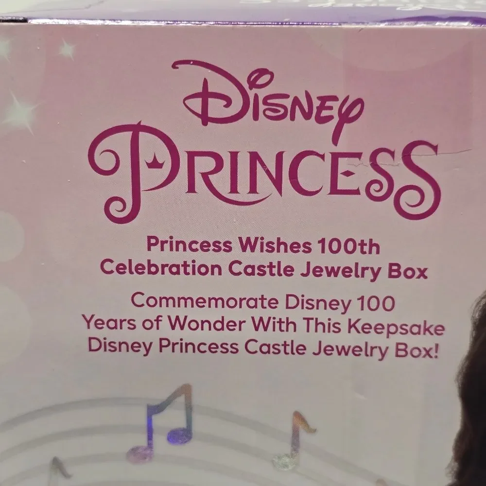 DISNEY Princess Wishes 100th Celebration Castle Jewelry Box Light Fireworks NEW